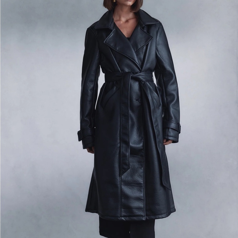 Meshki Tarah Faux Leather Trench Coat - Black